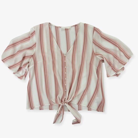 Lush Krisantha Tie-front Blouse Mauve & Cream size Medium Camp Shirt - Picture 11 of 11